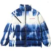 Mäns ner 2023 Hip Hop Jacket Parka Illusion Tie Dye Streetwear Men Windbreaker Harajuku vinter vadderad kappa varmt utkläder grön