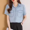 Blouses feminina Mulheres Blusa de jeans vintage Blows de manga curta de Jean Shirts Ladies High Street Loose Tops elegantes