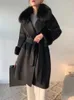 Femmes laine 2023 printemps femmes laine cachemire pardessus col de fourrure véritable femme veste vison manchette manteau