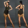 Stage Wear Sexy V-Neck Backless Latin Dance Dress Practice Performance Dancing Fringe Robe Danse Competition DQS5425