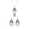 Pendentifs goutte d'eau Turquoise Gemstone Charms Jewelry Ethnic Dangle Hoop Boucles d'oreilles pour les femmes