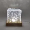 Veilleuses Cristal LED Lampe De Table Carrée 16 Couleurs Diamant Lampes De Bureau Pour Chambre Plug In RGB Touch Rotatif Motif D'eau Lumière