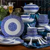 Zestawy zastaw obiadowych Duci Jingdezhen 58 sztuk kości China Miski stołowe i naczynia domowe prezenty niebieskie białe w glazurze