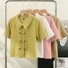 Blusas de mujer Moda de verano Estilo chino Hebilla nacional Cuello de polo Camisa de manga corta Diseño femenino Sense Niche Top corto