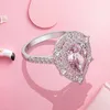 Ringos de cluster CMAJOR STERLING PRATA SINTÉTICA JOIXAS DE DIAMENTOS DE DIAMENTOS 14CT IMITAÇÃO DOMENTO DE ÁGUA DOPA RINDO CLÁSSICO Pink para mulheres