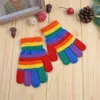 Enfants hiver tricoté plein demi doigt gants arc-en-ciel coloré rayé garçons filles Harajuku extérieur coupe-vent mitaines 5-15T327S