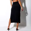 Vertuschung Mode Neue Frauen Casual Sexy Split Rock Einfarbig Hohe Elastische Taille Langen Rock Schwarz Hautfreundlich Und Bequem SXL