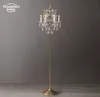 19: e C. Rococo Iron Clear Crystal Floor Lamps Modernvit mässingsljus Stående ljusarmatur för vardagsrum sovrumsstudie inomhusbelysning