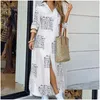 Casual Dresses Fashion Women Long Sleeve Shirt Dress Autumn Printed Ol Laides Turndown Collar Loose Sundress Party Y0118 Drop Delive Dhbpk