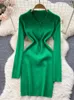 Casual Dresses Women Knitted Pencil Dress Korean Long Sleeve Zipper Elastic Slim Autumn Winter Sexy Bodycon Warm Sweater