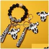 Key Rings Creative Cow Head Keychain Milk Pattern Party Bracelet Chain European American Fashion Accessories Exquisite Anti Lost Rin Dhhtf