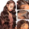 13x4 chocoladebruine kleur body wave kant frontale pruik transparant front menselijk haar golvende pruiken voor vrouwen remy