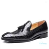 Vestido sapatos masculinos tassels negócios de couro pontudo de couro formal masculino