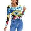 Women's T Shirts Colorful Evil Eye Pattern Ruffle Short Sleeve T-Shirt Women's Print Fashion Casual For Girl Gift Greek Mati