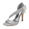 Sandalen High Heels Glitzer Hochzeit für die Braut offene Spitze Perlen Abschlussball Abend formelles Partykleid Braut Sommer