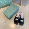 Women Designer fashion Leather Mules flat slippers girls Double G twill quilted Leather Slides sandals chunky block heels with metal