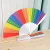 Handfaltfächer im Urlaubsstil, 23 cm, Regenbogen-Kunststofffächer, Stoff, Kunststoffseide, Faltfächer, Tanzfächer, Hochzeitsgeschenk