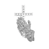 Fashion Prayer Hand Gesture Cross Pendant Necklace For Men And Women 14kg Gold Plated Iced Out Religious Iced Out Cubic Zirconia Charms CZ Hip Hop Jewelry Gifts Collar