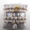 Gioielli di moda Strand Bellissimi braccialetti bianchi beige Set di pietre naturali Cubic Zircon Ball Bracciali con pavé di cristallo di perle d'acqua dolce