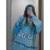 Molus de camisetas femininas suéter suéter feminino outono e inverno kawaii doce grafite azul bonito