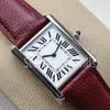 Super Must Top Fashion Quartz Titta på kvinnor Silver Dial Sapphire Glass Black Rose Red Leather Strap Wristwatch Classic Rectangle Design Ladies Dress Clock 1542