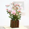 Decorative Flowers Wooden Fence Bonsai Artificial Rose With Vase Set Potted Fake Flower Desktop Plants Home Decoration1