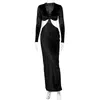 Casual Dresses Evening For Women 2023 Elegant Luxury Cut Out Black Long Dress Birthday Outfits Sleeve Slit Clothing