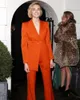 Femmes deux pièces pantalons mode femmes costumes ensemble Orange vif Blazer tenues affaires dame pantalons sur mesure Costume Homme