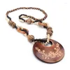 Pendant Necklaces Vintage Grassland Wind Wood Hand Carved Round Diy Beads Long Sweater Necklace For Women Jewelry Lovers' Valentine Gift