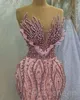 Aso Ebi 2023 arabe rose sirène robe de bal perles paillettes dentelle soirée formelle fête deuxième réception anniversaire robes de fiançailles robes Robe de soirée SH028