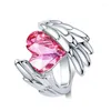 Cluster Anneaux COCOM Aile D'ange Femmes Bague Coeur Rose Cristal Autrichien Or Rose Bague Femme Femme Mariage Doigt Saint Valentin Cadeau