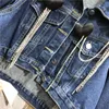 Giacche da donna Catene Cappotto di jeans con strass Donna Primavera Estate Top corto nero Giacca Moda Monopetto Streetwear Cowgirl