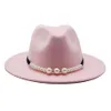 Fedora Solid Elegant Pearl Belt Buckle Classic Winter Women Hats Pink Fascinator Wedding Formal Felt Hat Womens225V