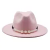 fedora solid elegant pearl belt buckle classic winter women hats pink fascinator wedding formal felt hat womens225V