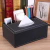 Organisatie PU Leather Tissue Box Cover Bureau Make -up Cosmetische organisator Remote Controller Telefoonhouder Home Office Tissue Paper Napkin Holder