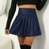 Skirts Leather Mini Women High Waist Pleated Latex A-Line Circle Skirt Rave Dance Bottoms Clubwear Female