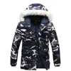 Hommes Duvet Automne Et Hiver Produits Grand Col De Fourrure Long Coton Manteau Veste Cool Camouflage À Capuche