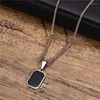 Chains KOTiK Gold Color Mens Geometric Square Necklaces Black Enamel Rectangle Pendant With Rope Box Chain Collar Gift Jewelry