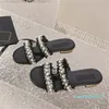 Designer femmes sandales femmes diapositives style cuir de veau mode plate-forme perle boucle chaussures décontractées été plage pantoufle 35-41
