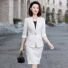ツーピースドレスファッションレディースアプリコットブレザー女性ビジネススーツ2スカートとトップセットハーフスリーブジャケットワークオフィスユニフォーム