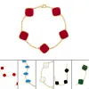 Pulsera de trébol de cinco flores con diamantes completos, cadena de oro de 18 quilates, ágata roja, concha de perla, joyería para madre de boda, pulsera de diseñador, regalo para mujer