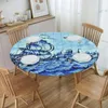 Tabela de mesa Vinagem à prova de óleo à prova de óleo Blue Delft Navio de flechas Tecles Tobeira de mesa Elastic Edge Tampa de veleiro retrô