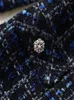 Повседневные платья Осеннее зимнее платье твиды для женщин мода темно -синий клетчатый галстук с длинным рукавом алмазы пуговица винтаж шерстяные короткие