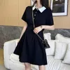 Casual Dresses Small Portrait POLO Collar Black Waist Dress For Women Summer Hepburn Little Children