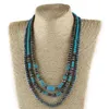 Vintage femmes bijoux 3 couches dessin gris collier de perles Navajo colliers de perles turquoise