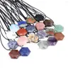 Pendant Necklaces Natural Stone Pendants Necklace Hexagonal Shape Chakra Healing Crystal Agate Wax Cord For Jewelry Gift