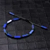 Strand Cuboid Bracelet en pierre naturelle Bloodstone Map Lapis Lazuli Longueur de corde réglable Bracelets tressés Géométrique Cadeau unique