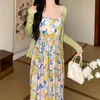 Casual Dresses Summer retro sweet beauty dress floral suspenders holiday wind beach skirt sleeveless sexy 230512