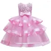 Robes décontractées Enfants Élégant Perle Gâteau Princesse Robe Filles Pour Mariage Soirée Broderie Fleur Fille Vêtements