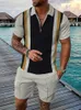 Men's Polos Retro Printed Two Piece Set Men Seaside Holiday Outfits Mens 2023 Summer Casual Short Sleeve Lapel Zipper Tops And Shorts Suit